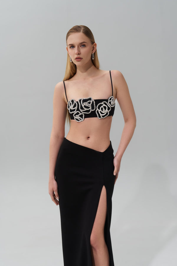 Crystal Rose Embellished Bralette Top
