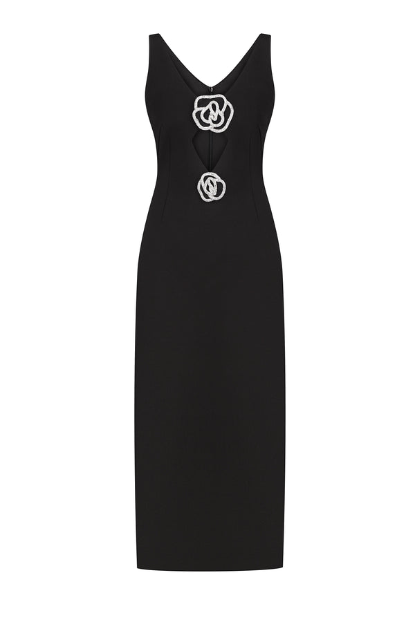 CRYSTAL ROSE DETAILED CUTOUT MIDI DRESS
