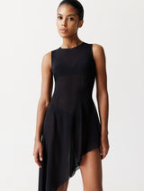 Asymmetric Silk Chiffon Dress in Black