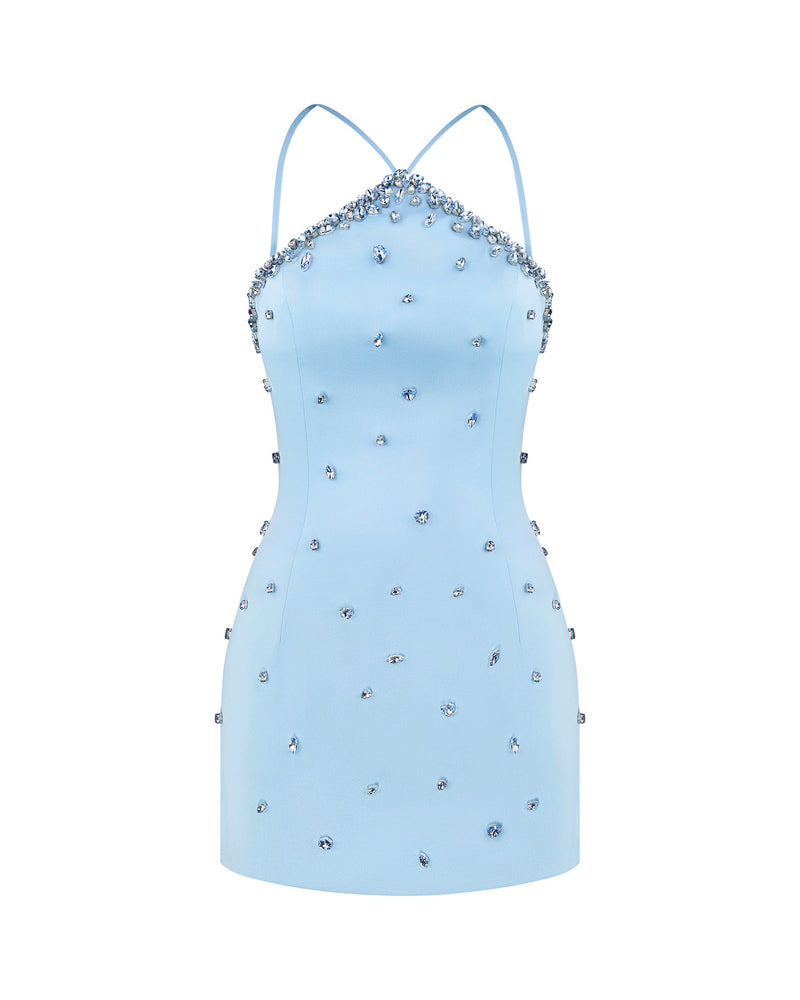 Halter Neck Embellished Mini Dress