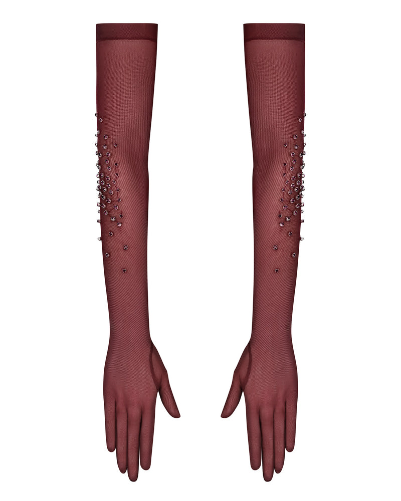 Sheer Crystal-Embellished Evening Gloves