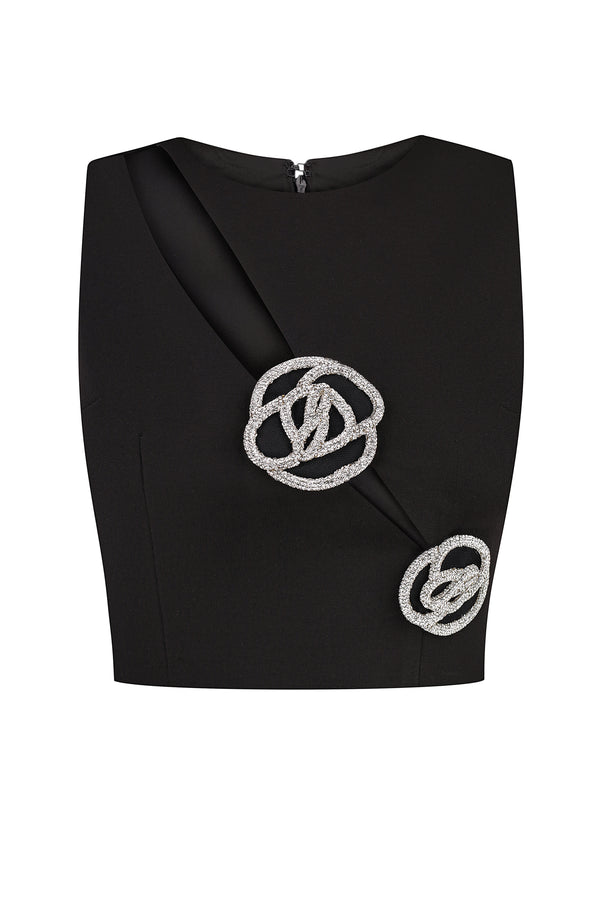 Side Cutout Top with Crystal Rose Detail