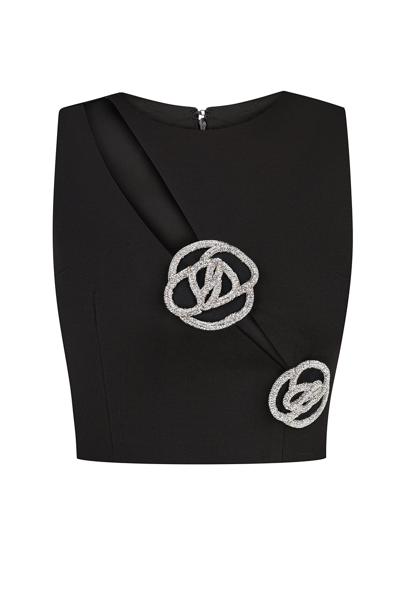 Side Cutout Top with Crystal Rose Detail