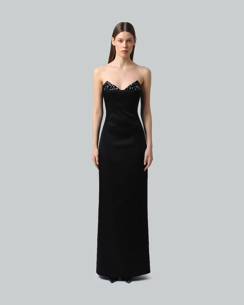 Crystal-Detailed Strapless Gown