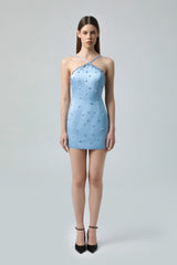Halter Neck Embellished Mini Dress
