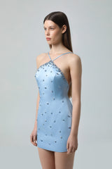 Halter Neck Embellished Mini Dress